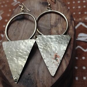 Chic Bronze Textured Triangle Handmade Earrings